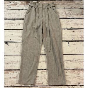 H&M Womens Paperbag Pants Size 6 Gray Flat Front Straight Pockets Belted Stretch
